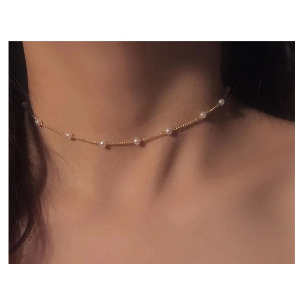 New Beads Women's Neck Chain Kpop Pearl Choker Necklace Gold Color Goth Chocker Jewelry On The Neck Pendant 2022 Collar For Girl
