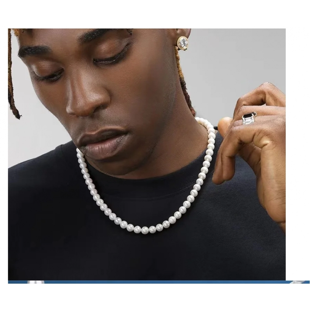 Rock Imitation Pearl Necklace For Men Hip Hop Pearl Bead Chain Men Necklace Women Choker Fashion Party Jewelry Gift