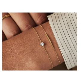 Aide 925 Sterling Silver Single Round White Zircon Chain Bracelets For Women 18K Gold Plated Simple Bracelet Temperament Jewelry