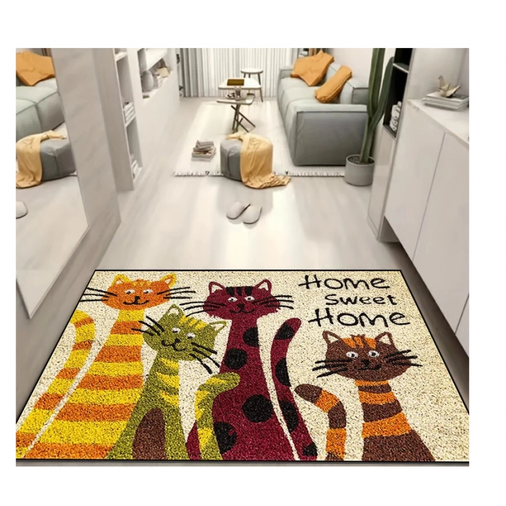 Cat's Sweet Home Pattern Mat Welcome Floor Decor Carpet Non-slip Easy To Clean Area Rug Living Room Household Washable Doormats