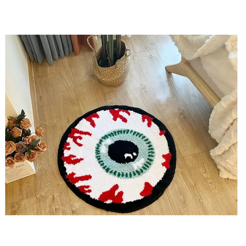 Bursting Eyeball Handmade Tufted Rug Doormat Fluffy Tufted Soft Area Rug Circular Thickened Antislip Carpet Living Room Bedroom