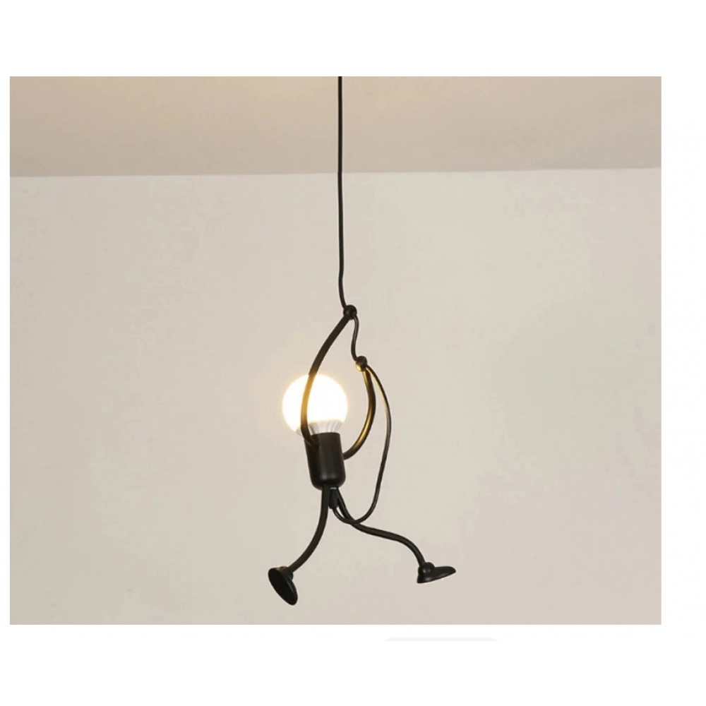 Vintage Iron Little Man Modern Arts Chandelier LED Ceiling Lamp Home Living Room Children Bedroom Decor Black E27 Pendant Lights