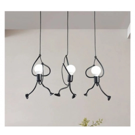 Vintage Iron Little Man Modern Arts Chandelier LED Ceiling Lamp Home Living Room Children Bedroom Decor Black E27 Pendant Lights