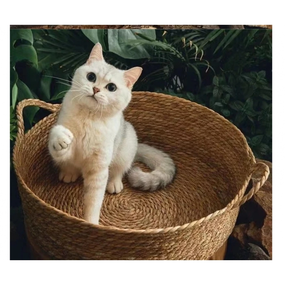 Cat Gog Bed Rattan Four Season Cat Bed Summer Cool Nest Pet Cat Supplies Cattail Woven House Nest Cama De Mimbre Para Mascotas